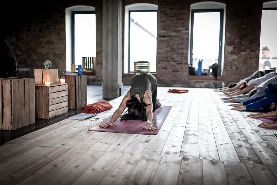 Woman Doing Yoga Technique Inside A Room, architecture, building