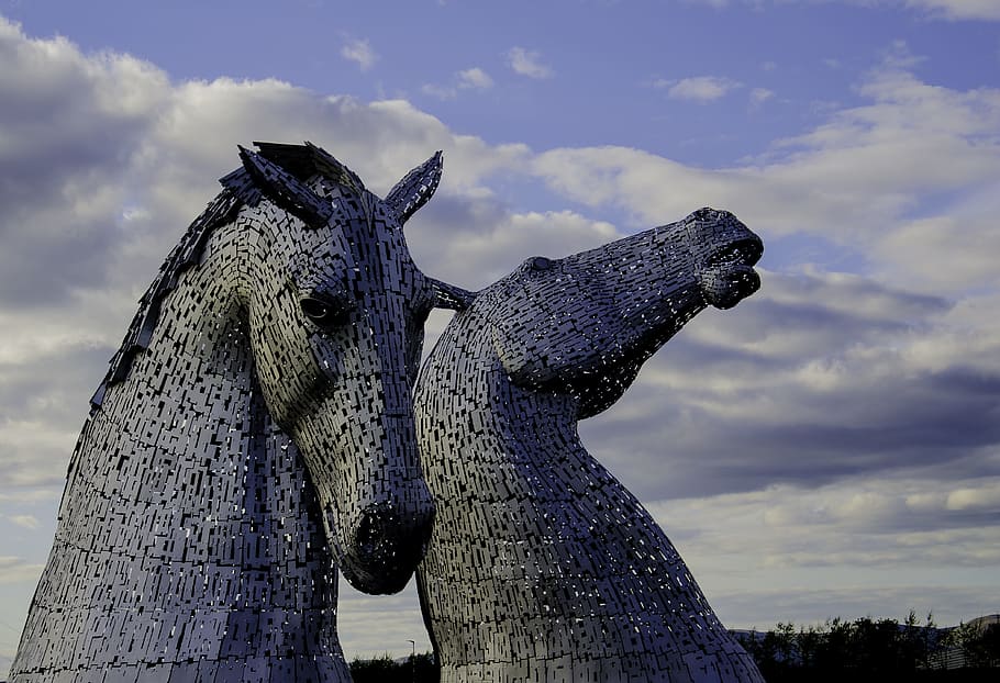 Two Gray Horse Statues, architecture, art, clouds, daylight, famous HD wallpaper