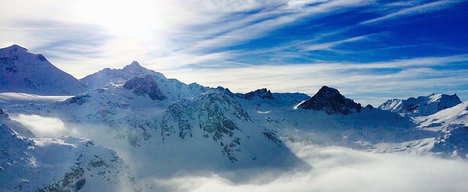 White Snow Covered Mountain Under Blue Sky, alpine, cold, mountain top HD wallpaper