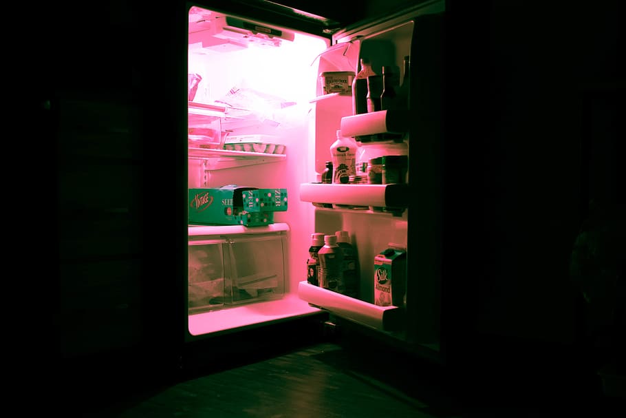 opened refrigerator filled with bottles, appliance, shelf, kitchen, HD wallpaper