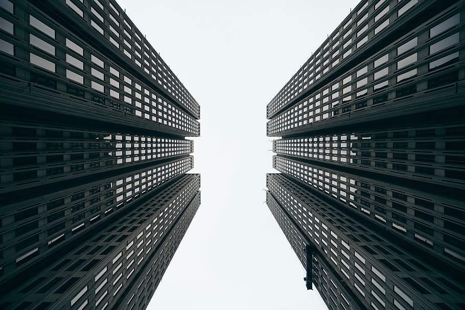 two gray high rise buildings, architecture, sky, built structure HD wallpaper