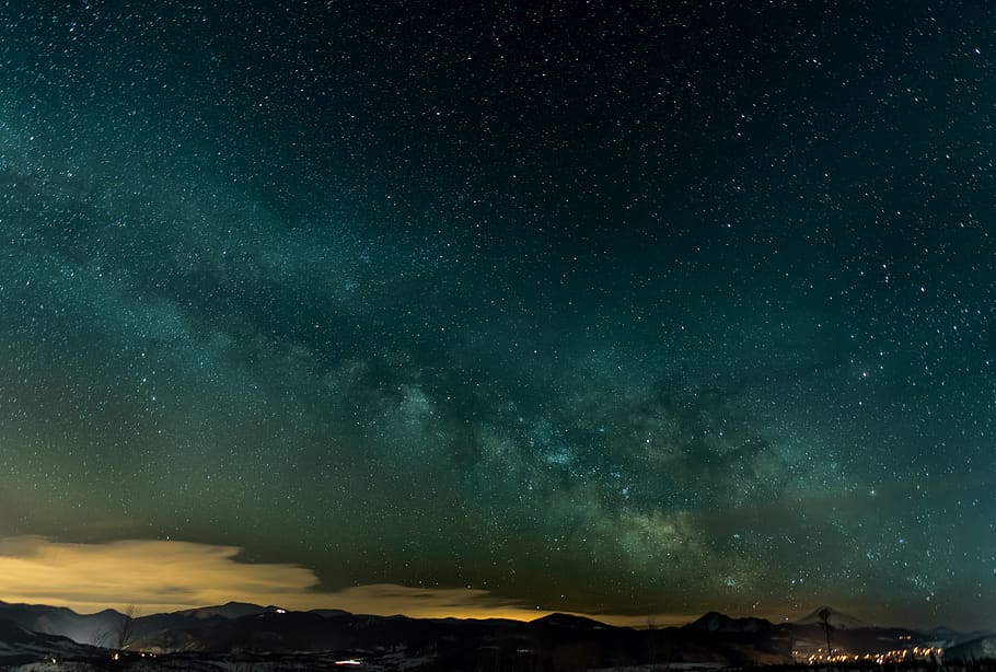 clouds, sky, mountain, night, stars, dark, landscape, view HD wallpaper