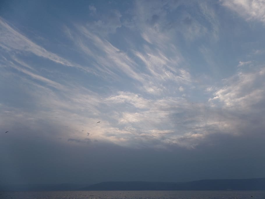 A blue cloudy sky., israel, sea of galilee, ocean, christian, HD wallpaper