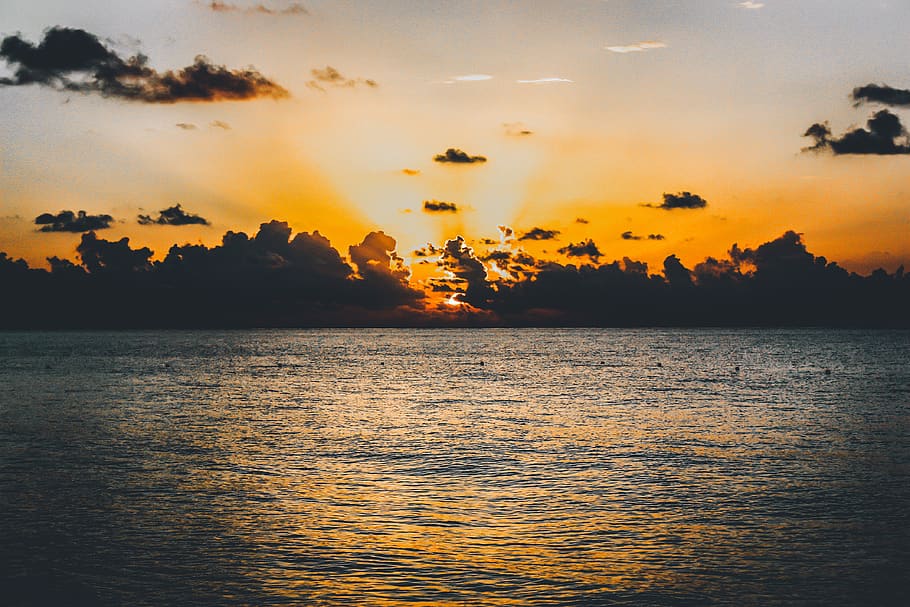 Sunset Photo, backlit, clouds, evening, golden hour, nature, ocean HD wallpaper