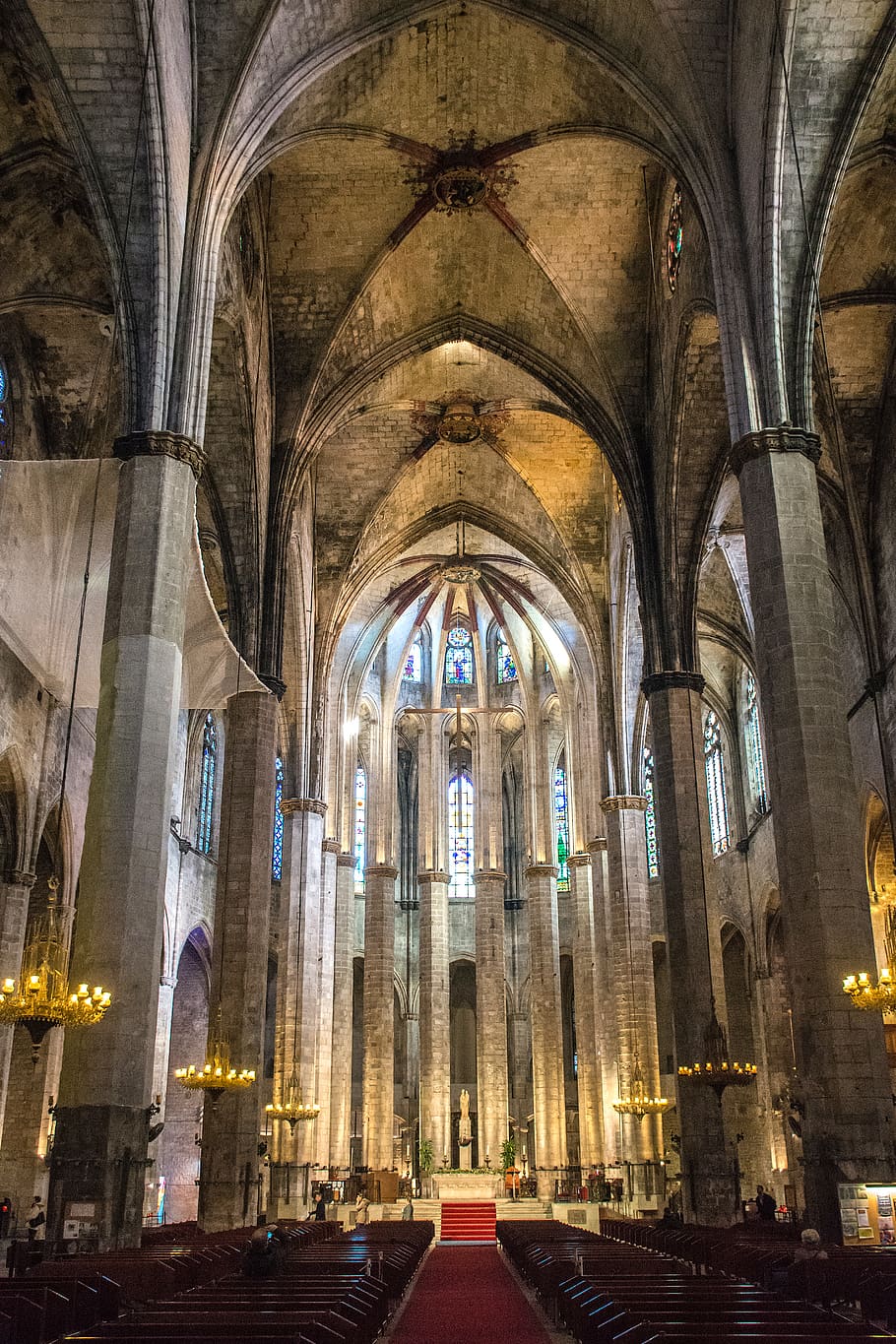 barcelona, españa, columns, vault, interior, arch, altar, faith, HD wallpaper