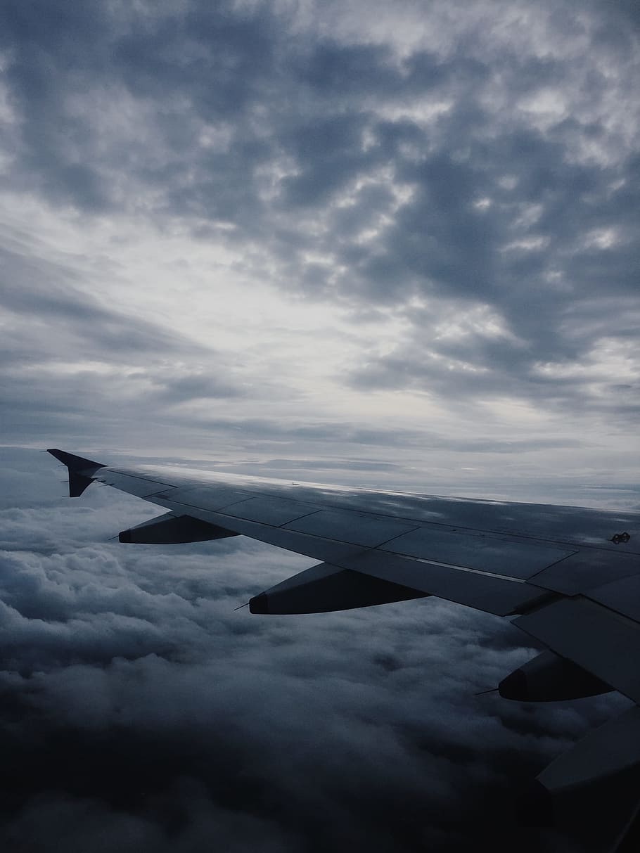 airplane wing under nimbus clounds, wing tip, cloud, sky, aerial, HD wallpaper