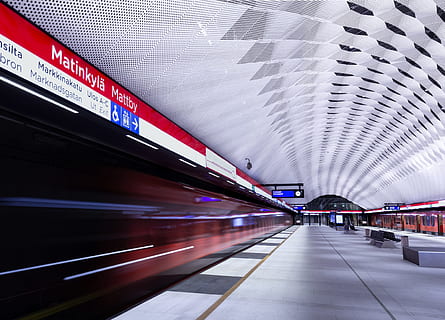 subway interior, platform, building, sign, light, train, speed HD wallpaper