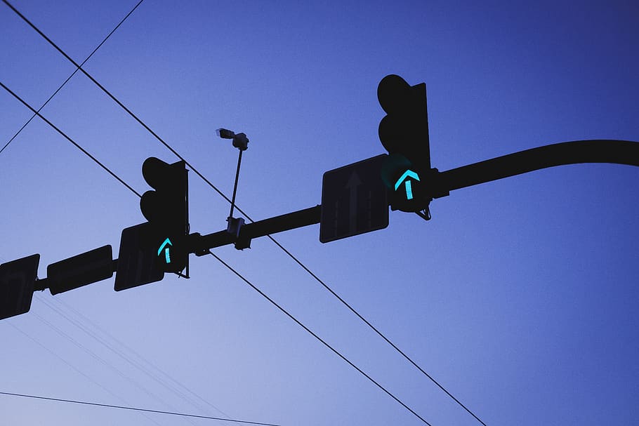 traffic light, utility pole, forward, go, start, cable, power lines HD wallpaper