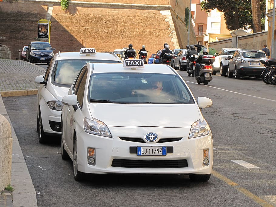 italy, rome, cab, white, taxi, toyota, car, street, mode of transportation HD wallpaper