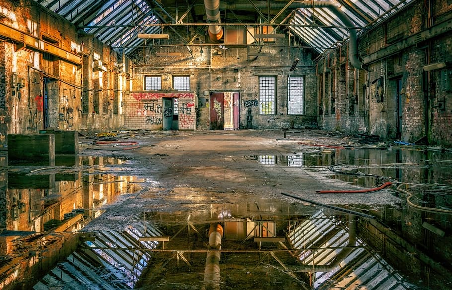 hall, factory, mirroring, symmetry, lost places, pforphoto, HD wallpaper