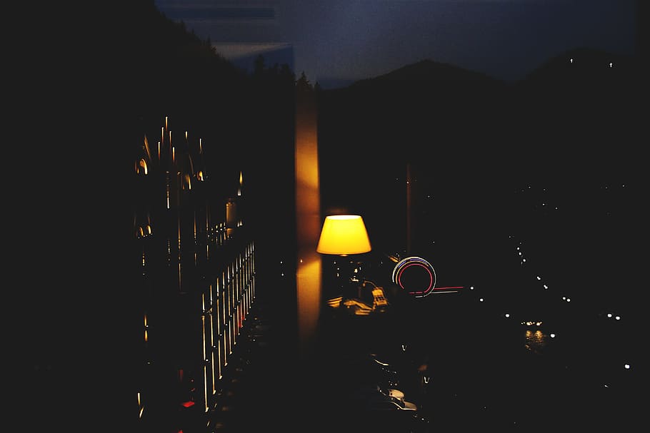 Turned on Lamp in Dark Room, bright, city, evening, illuminated HD wallpaper