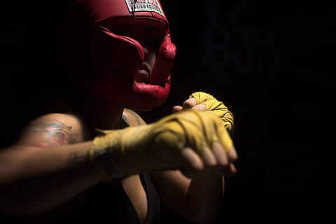 Person Wearing Red Head Gear, athlete, boxer, boxing, fighter HD wallpaper