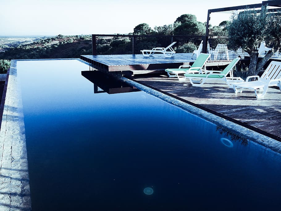 pool, swimming pool, water, day, poolside, nature, reflection HD wallpaper