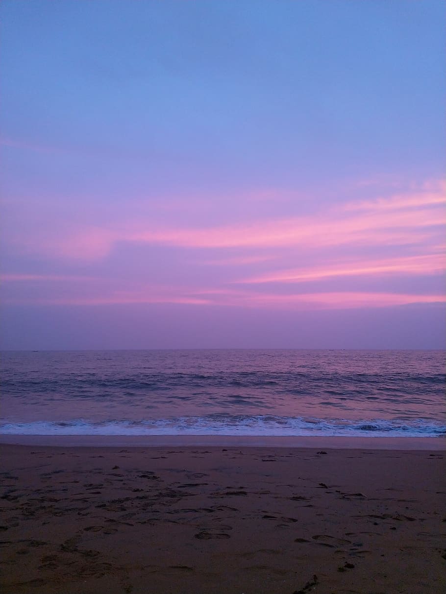 HD wallpaper: sea, sunset, kerala, ocean, water, beach, sky, clouds ...