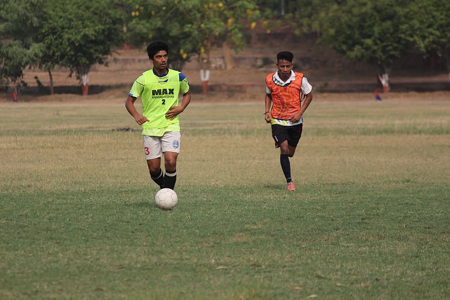 Two Men Wearing Jersey And Playing Soccer , action, athletes HD wallpaper