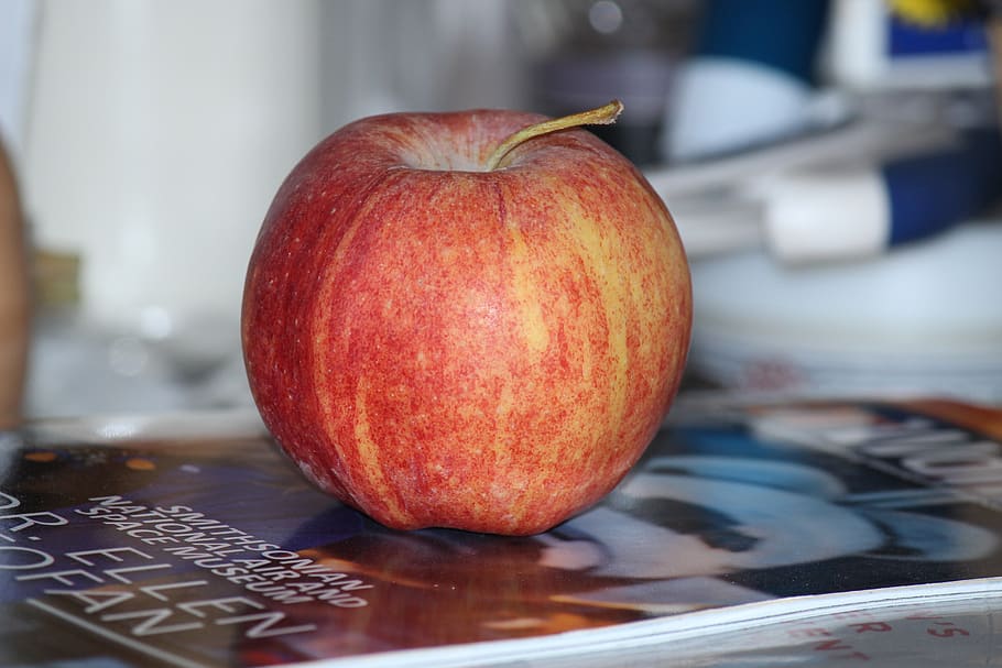 apple, fruit, red apple, apple on a book, agriculture, delicious HD wallpaper