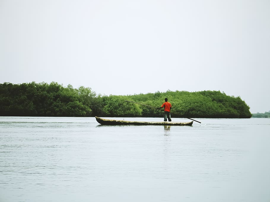 river, lake, water, one person, nautical vessel, day, transportation HD wallpaper