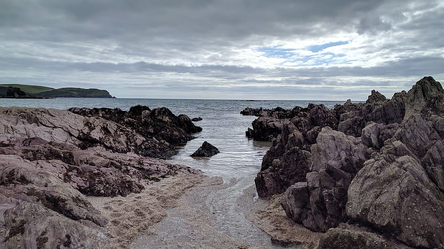 united kingdom, thurlestone, sea, sky, water, rock, rock - object HD wallpaper