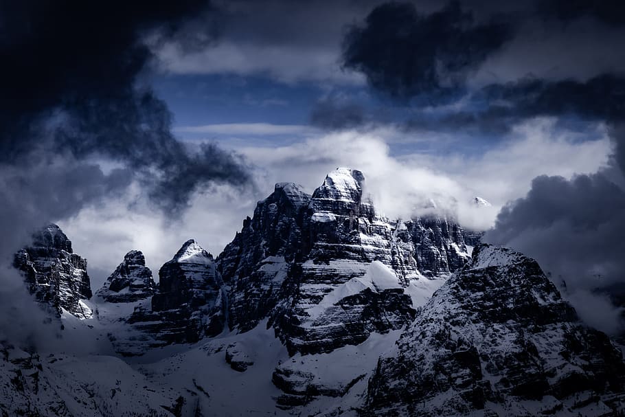 landscape photo of mountain with snow, clouds, sky, cloudscape HD wallpaper