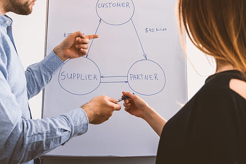 Presentation in consulting seminar about business strategy, adult HD wallpaper