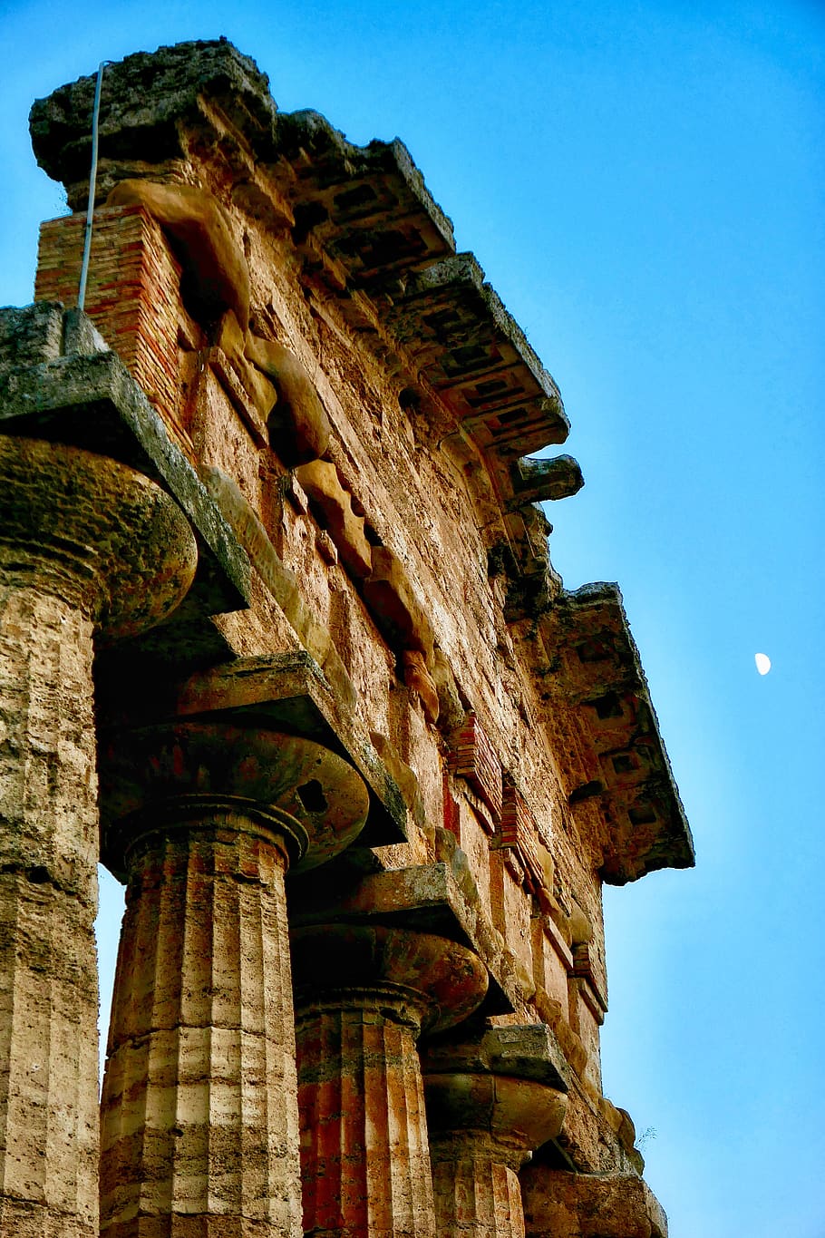 italy, paestum, archaeology, moon, sky, stone, salerno, architecture, HD wallpaper