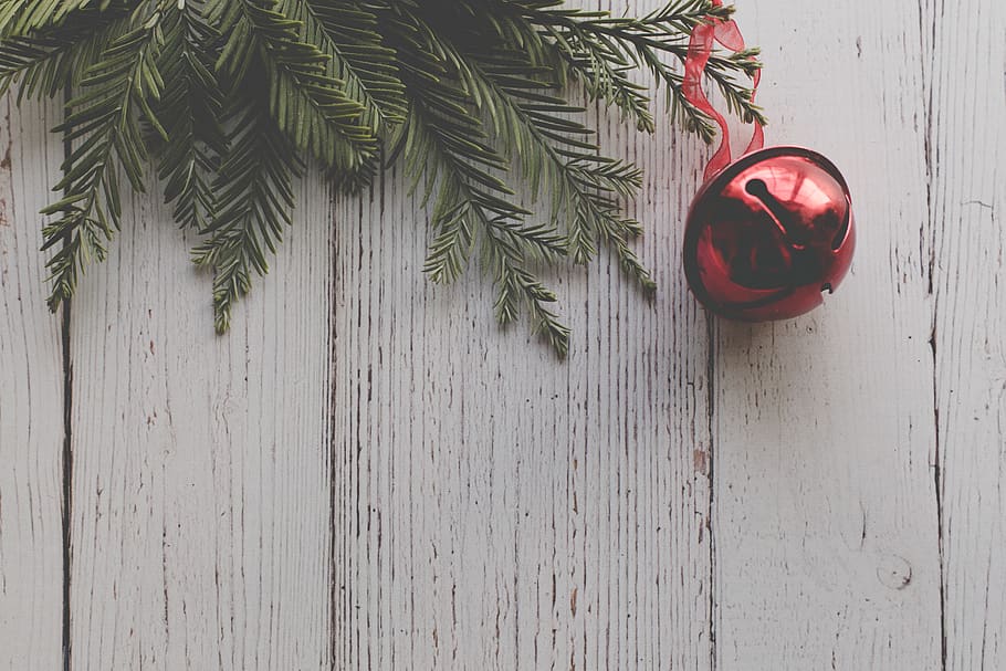 red Christmas ball hangs on tree, wood - material, christmas decoration HD wallpaper