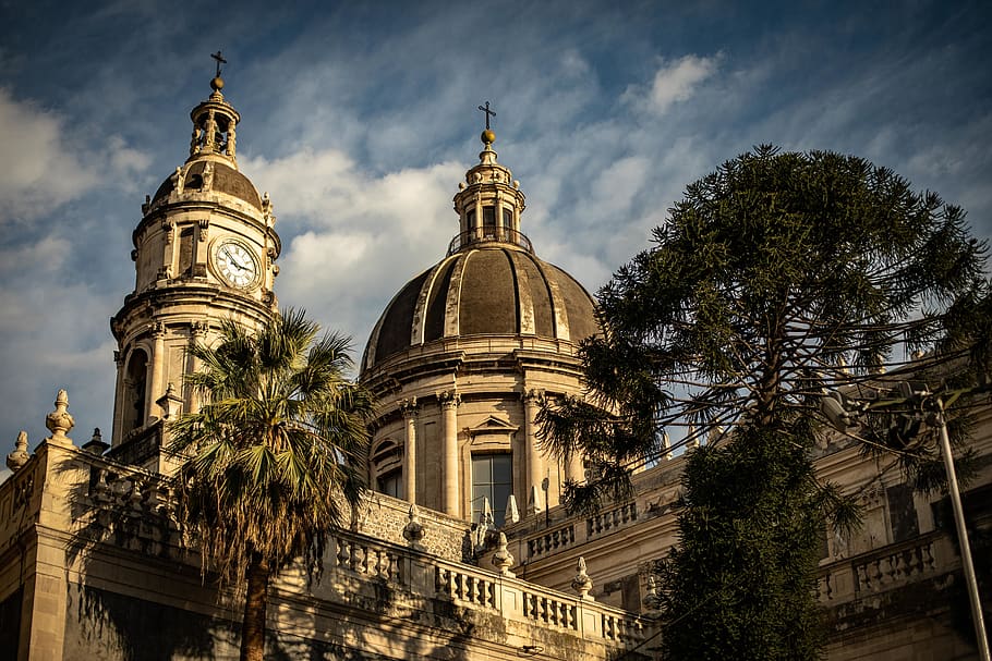 dome, building, architecture, tower, clock tower, tree, plant HD wallpaper