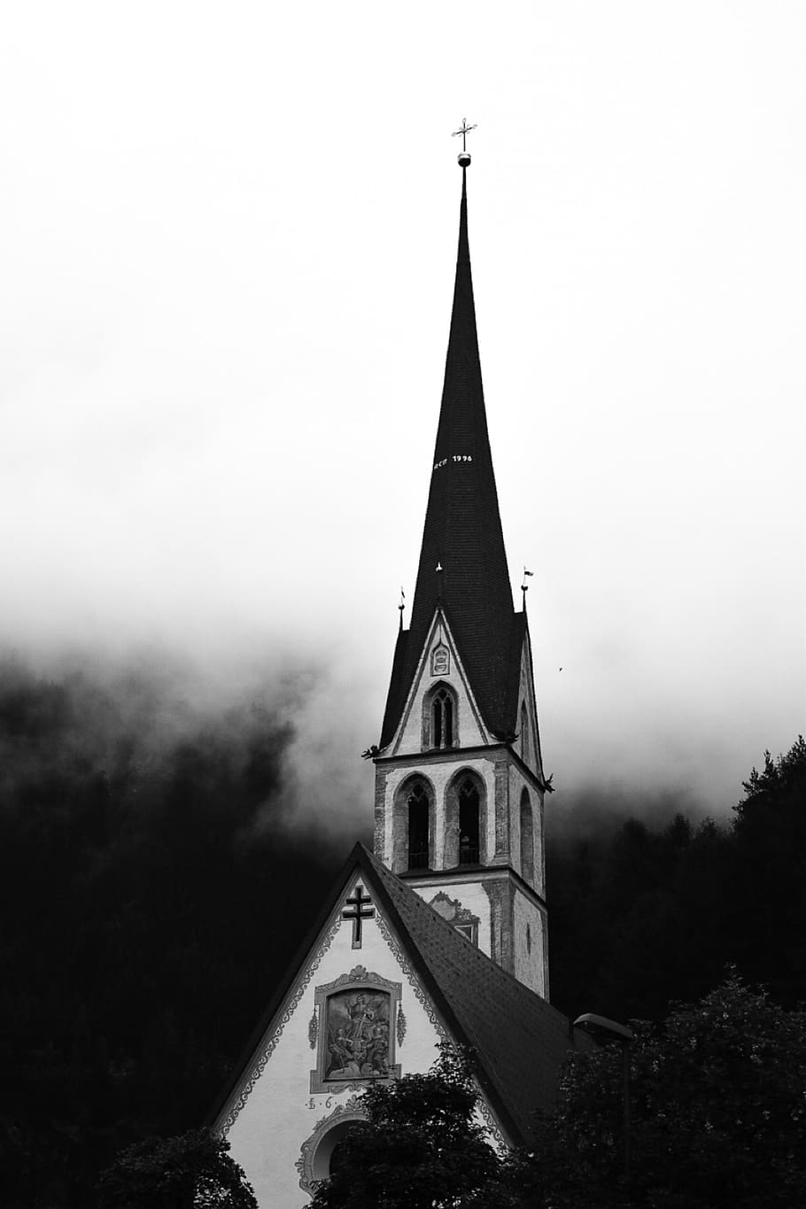 austria, längenfeld, black, white, church, history, religion HD wallpaper