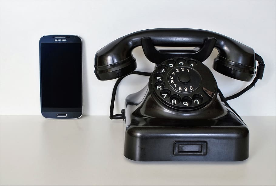 HD wallpaper: Black Rotary Phone Beside Blue Samsung Smartphone, antique,  classic | Wallpaper Flare