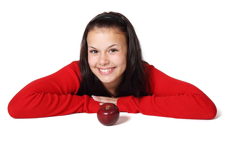 apple, fresh, fruit, food, sweet, nature, ripe, girl, woman HD wallpaper