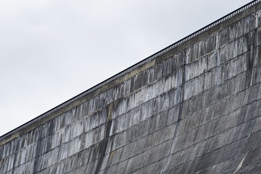 dam, concrete, gray, wall, contrast, architecture, built structure HD wallpaper