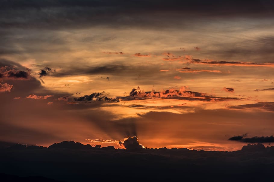 white and brown sky at daytime photo, cloud, silhouette, orange HD wallpaper