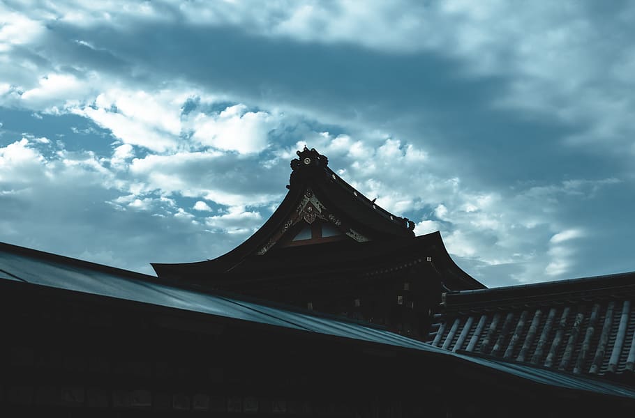 temple, japan, sky, storm, clouds, tokyo, kyoto, roof, architecture HD wallpaper
