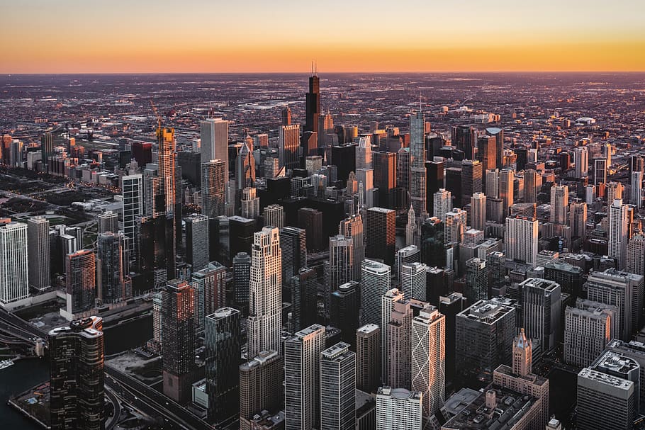 Panoramic City View, architecture, buildings, chicago, modern HD wallpaper