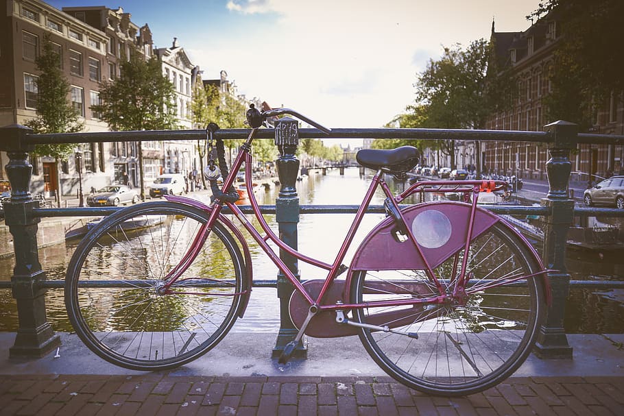 bicycle, parked, bridge, dutch, netherlands, bike, cycling HD wallpaper