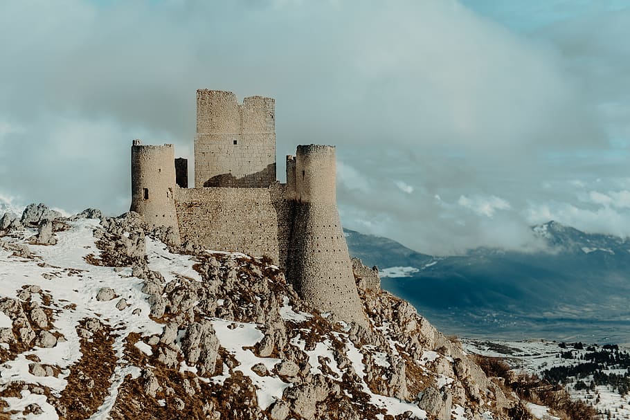ruin castle above the hills, italy, building, architecture, rock