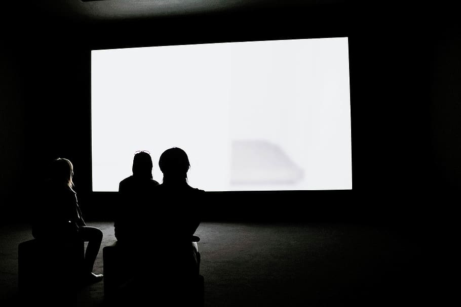 people looking on projection screen, silhouette, copy space, real people HD wallpaper