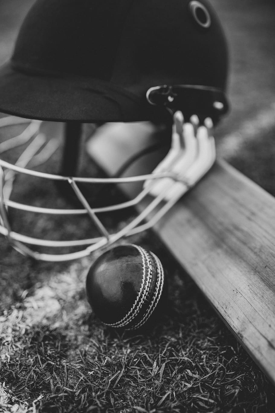 Grayscale Photo of Batting Helmet, ball, black-and-white, close-up, HD wallpaper