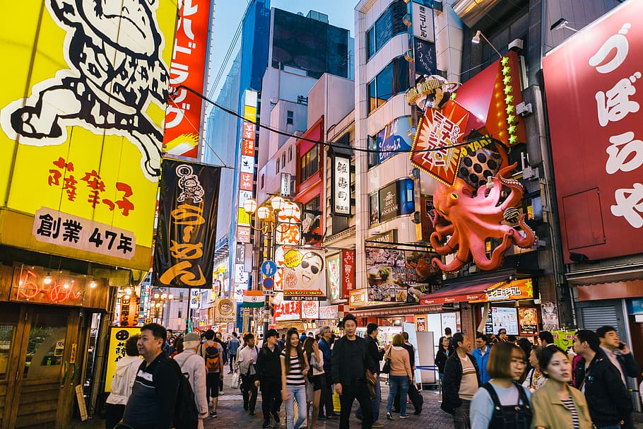 japan, osaka, dotonbori, asia, crowd, japanese, restaurants, HD wallpaper