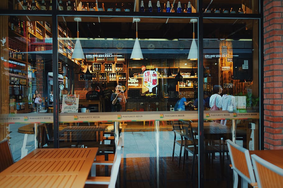 business, transparent, glass - material, restaurant, real people HD wallpaper