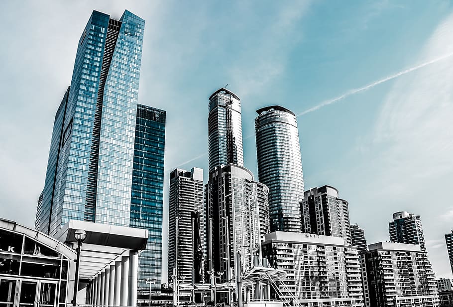 gray concrete buildings, urban, high rise, city, town, architecture HD wallpaper