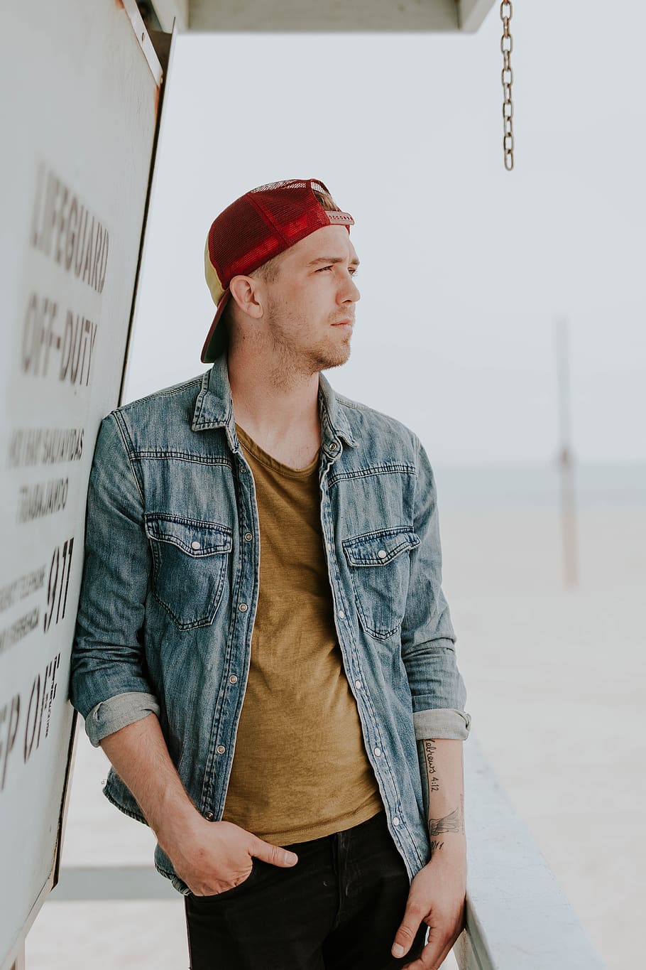 people, guy, man, standing, alone, cap, denim, jacket, fashion HD wallpaper