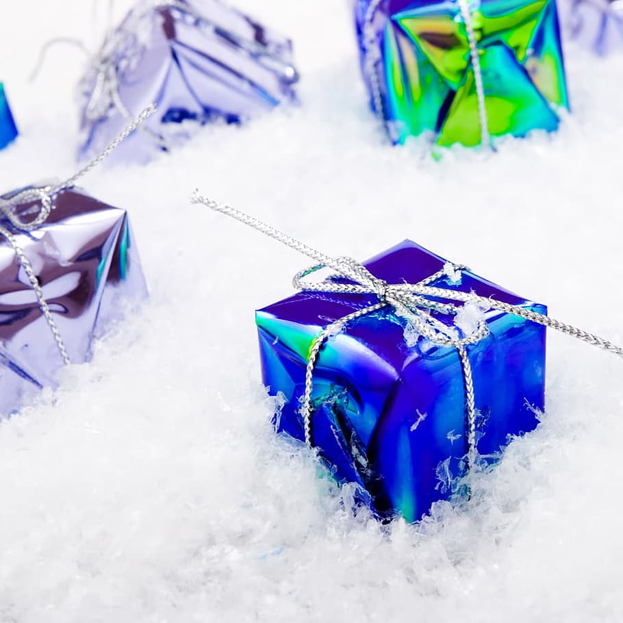 christmas, gift, box, blue, close-up, december, decor, decorate HD wallpaper