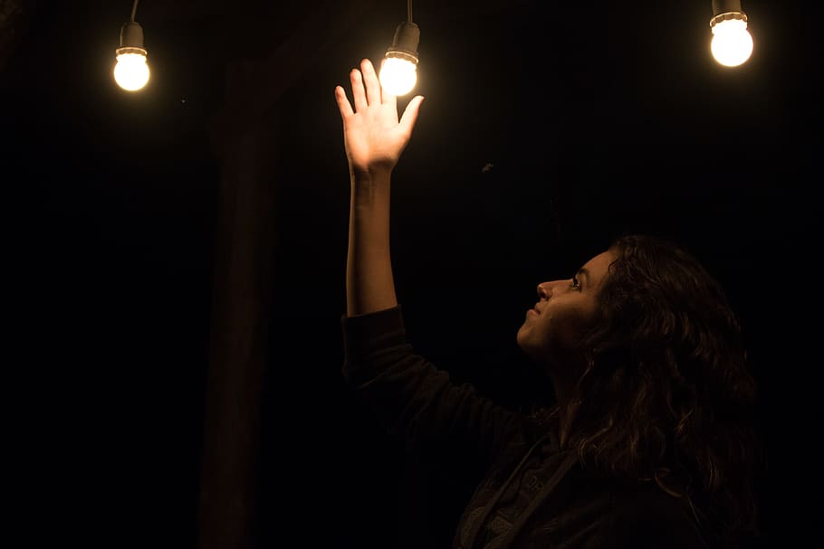 human arm, arms raised, one person, lighting equipment, illuminated HD wallpaper