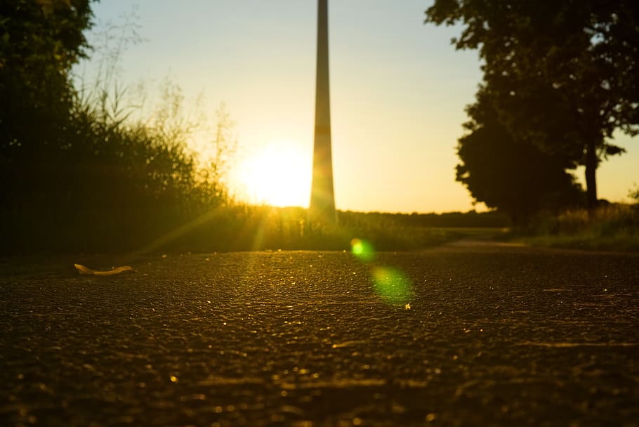 sunset, backlighting, mood, dusk, reflection, road, asphalt HD wallpaper