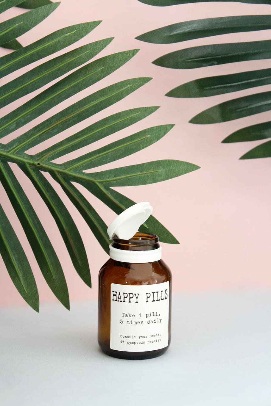 opened happy pills bottle, leaf, no people, indoors, plant part HD wallpaper