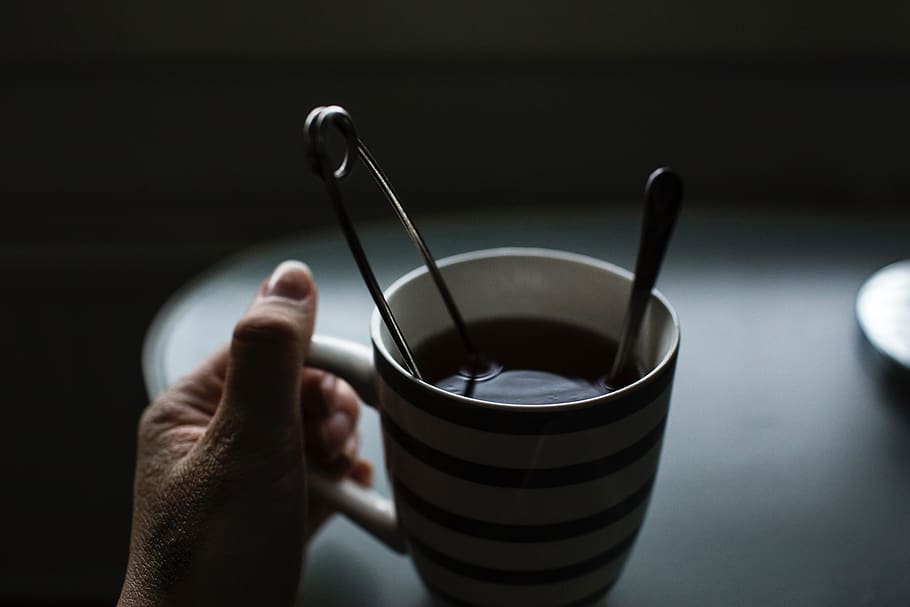 dark, coffee, drink, table, spoon, cup, hand, blur, human hand HD wallpaper