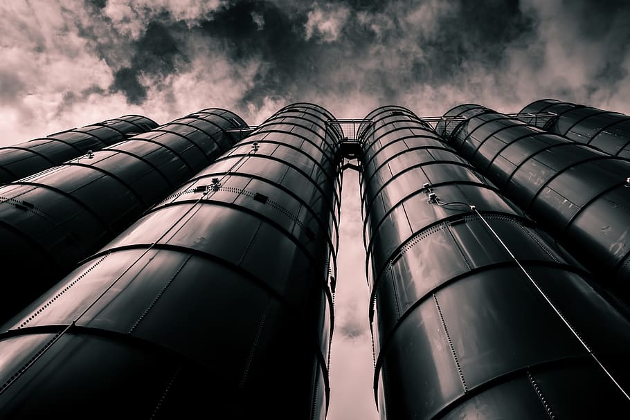 Low Angle Photo of Black Tower, clouds, dramatic, factory, industial HD wallpaper