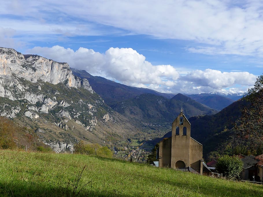 landscape, nature, mountain, fall, religious monument, church HD wallpaper