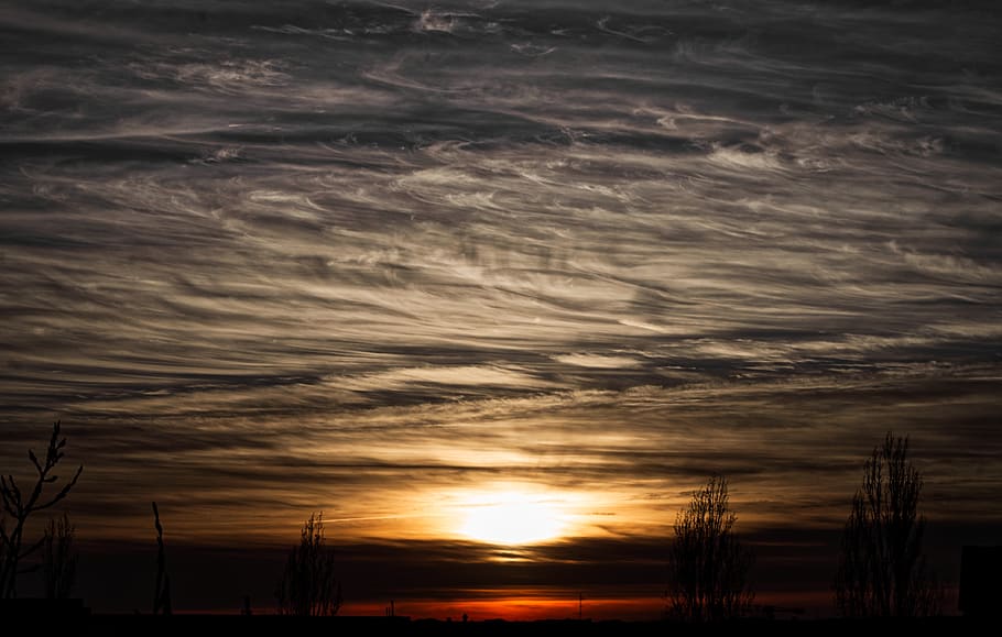 sky, clouds, sunset, weather, atmosphere, cloud - sky, silhouette HD wallpaper
